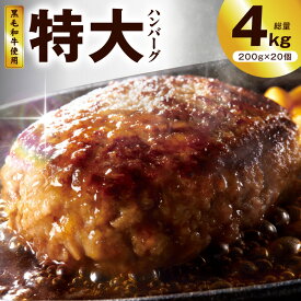 【ふるさと納税】冷凍のまま焼ける 黒毛和牛入り 特大ハンバーグ 200g × 20個 黒毛和牛 冷凍 小分け 個包装 お弁当 惣菜 おかず 焼くだけ 簡単調理 便利 シンプルな味付け 食品 お取り寄せ すぐ届く 泉佐野市 送料無料 肉の泉佐野