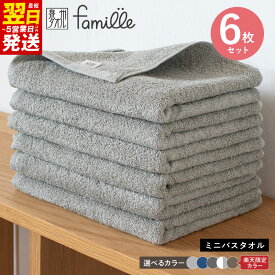 【ふるさと納税】ファミーユ ミニ バスタオル 6枚 セット 選べる カラー モカブラウン / ナイトブルー / グレー / チャコール / ホワイト&グレー 日本製 国産 タオル 泉州タオル 綿100% 中厚 無地 速乾 吸水 日用品 最短 翌日発送 5営業日 大阪府 泉佐野市 送料無料