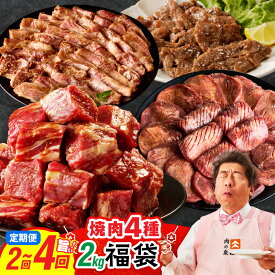 【ふるさと納税】牛肉 焼肉 福袋 4種 定期便 2回 / 3回 / 4回 【毎月配送】 牛タン ヒレ ハラミ 牛ハラミ バラ 牛バラ 味付き 食べ比べ セット 2kg 小分け 500g 肉 焼くだけ 冷凍 大阪府 泉佐野市 送料無料 氷温熟成牛 熟成肉 氷温熟成 ふるさと納税オリジナル 限定