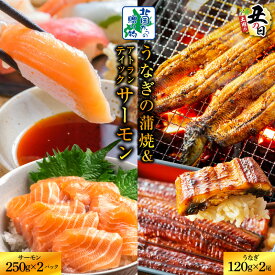 【ふるさと納税】【土用の丑の日】 五郎藤 国産 関西風 地焼き有頭旨鰻 120g × 2尾 アトランティックサーモン 250g × 2パック 食べ比べ 鰻 サーモン 冷凍 大阪府 泉佐野市 送料無料 先行予約