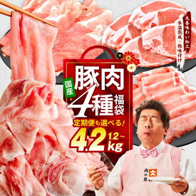 【ふるさと納税】 国産 豚肉 4種 福袋 選べる 内容量 合計 1.2kg / 2.4kg / 4.2kg 定期便 切り落とし ロースステーキ ももスライス ローススライス 小分け 訳あり 肉 普段使い セット 丸善味わい加工 氷温熟成豚 熟成肉 氷温熟成 限定 発送月 泉佐野市 送料無料 肉の泉佐野