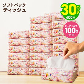 【ふるさと納税】ソフトパックティッシュ 30パック 400枚 200組 箱なし コンパクト 省スペース ピュアパルプ 日用品 ストック ティッシュ キッチン リビング オフィス まとめ買い 防災グッズ 必需品 消耗品 エコ 大阪府 泉佐野市 送料無料