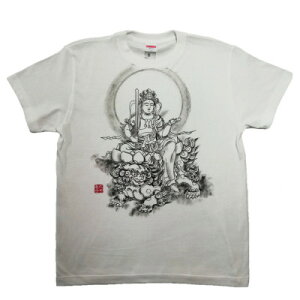 【ふるさと納税】手描きTシャツ 仏画 文殊菩薩 白 (半袖 Mサイズ)【1615173】
