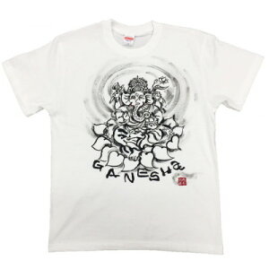 【ふるさと納税】手描きTシャツ 仏画 ガネーシャ 白 (半袖 XLサイズ)【1615512】