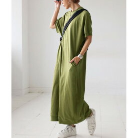 【ふるさと納税】【ANTIQUA/アンティカ】裏毛ロングワンピース 半袖 カーキ(PYA-00010-02-F)【1639279】