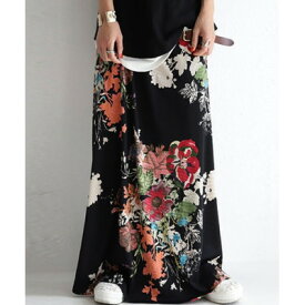 【ふるさと納税】【ANTIQUA/アンティカ】フラワーデザインスカート ブラック(KE-03271-05-F)【1639360】