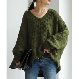 【ふるさと納税】【ANTIQUA/アンティカ】アラン柄 ドルマンニット モスグリーン(PN-00310-66-F)【1639377】