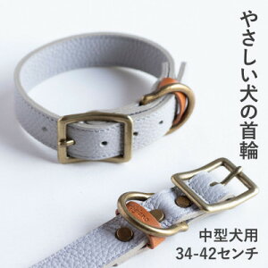 【ふるさと納税】首輪 本革 イタリアンレザー グレー 中型犬用 (34-42センチ)ペット用品【dc-01ss】【1663256】