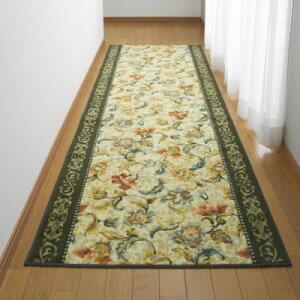 【ふるさと納税】日本製 廊下カーペット 80cm×180cm 【オリエンタル更紗】 滑り止め加工(グリーン)【1663944】