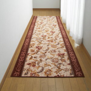 【ふるさと納税】日本製 廊下カーペット 80cm×340cm 【オリエンタル更紗】 滑り止め加工 (エンジ)【1663973】