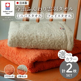 【ふるさと納税】＜選べるカラー＞今治ふんわり雲羽タオル ミニバスタオル・フェイスタオルセット(各1枚・計2枚) テラコッタ ピスタチオグレー 今治タオル 今治 日本製 高品質タオル 吸水性 抜群タオル ふわふわタオル 無撚糸 綿100% ふんわりタオル 【m100-15】【トクダ】