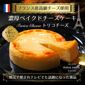 【ふるさと納税】オリジナルベイクドチーズケーキ(トリコチーズ：1ホール(4号)) チーズケーキ ベイクドチーズケーキ トリコチーズ スイーツ 洋菓子 ケーキ ギフト 手土産 ご褒美スイーツ デザート 濃厚 フランス産チーズ 伝統の味 新登場 直径12cm TV 【m81-01】【emu cafe】