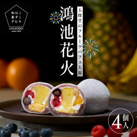 【ふるさと納税】 五條堂（GOJODO）の鴻池花火4個入 フルーツパフェ大福 ★多数のメディアで紹介されました★ 【 フルーツ大福 冷凍大福 ふるーつ大福 だいふく お菓子 おかし 和菓子 ブルーベリー オレンジ バナナ フランボワーズ パイナップル 】