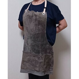 【ふるさと納税】BBQ用牛革ベロア(スエード)エプロン・グレー【1657337】