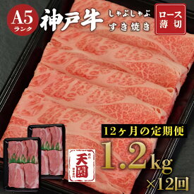 【ふるさと納税】【ふるさと納税 定期便（頒布会）】神戸牛 霜降り 肩ロース しゃぶしゃぶすき焼き1200g×12ヶ月 | 牛肉 神戸牛 お肉 にく 食品 兵庫産 人気 おすすめ 送料無料 ギフト