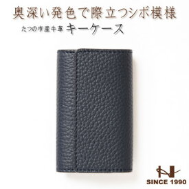 【ふるさと納税】HEDGE 奥深いネイビーのキーケース たつの市産シュリンク型押し牛革 5連キーフック【1279476】