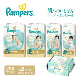 【ふるさと納税】【テープ】肌いち 2パック＆おしりふき 2パック［パンパース 紙おむつ 赤ちゃん ベビー 消耗品 日用品 乳児 幼児 子供 オムツ 孫］