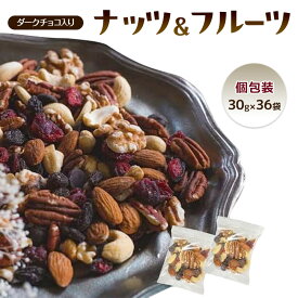 【ふるさと納税】【冬季限定】ダークチョコ入りナッツ＆フルーツ　30gx36袋 便利な小分け トレイルミックス アーモンド カシューナッツ クルミ ピーカンナッツ クランベリー レーズン チョコ　お届け：12月～3月末日まで　お届け：12月～3月末日まで