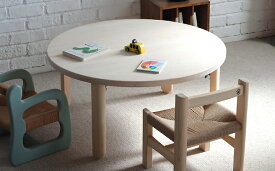 【ふるさと納税】ヒノキ　折り畳み丸テーブルとファニファニの子供椅子のセット