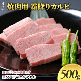 【ふるさと納税】神戸牛　焼肉用 霜降りカルビ 500g（250g×2）　【お肉・牛肉・カルビ・焼肉・バーベキュー・神戸牛・霜降り】