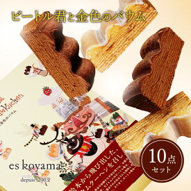 【ふるさと納税】 ビートル君と金色のバウム 10個入り ( バニラ×5個 / ショコラ×5個 ) バウムクーヘン エスコヤマ コヤマ スイーツ ビートル君 ギフト お祝い 贈答品 中元 歳暮 数量限定 期間限定 送料無料 兵庫県 三田市[ 3d28bai150002 ]