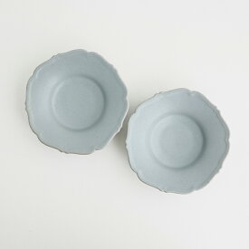 【ふるさと納税】【Awabi ware】輪花中深皿 ペアセット（青マット×2） 《決済から3ヶ月前後で発送》