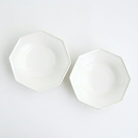 【ふるさと納税】【Awabi ware】八角中深皿 ペアセット（白磁×2） 《決済から3ヶ月前後で発送》