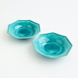 【ふるさと納税】【Awabi ware】八角中深皿 ペアセット（トルコ青×2） 《決済から3ヶ月前後で発送》