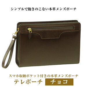 【ふるさと納税】スマホ収納ポケット付きの本革メンズポーチ【テレポーチ】(全4種)