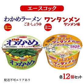 【ふるさと納税】ミニ わかめラーメン ごま・しょうゆ ＆ ミニ ワンタンメン タンメン味 食べ比べ 各12個入[ エースコック ラーメン インスタント カップ麺 即席めん 時短 防災 備蓄 保存食 非常食 箱 ケース ]