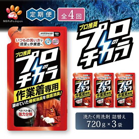 【ふるさと納税】定期便4回 プロのチカラ作業着専用液体洗剤　720g詰替3個セット[機械油 ニオイ ベタつき すすぎ1回 洗浄力]