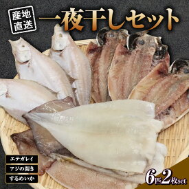 【ふるさと納税】【一夜干し3点セット 産地直送】するめいか アジの開き エテガレイ 発送目安：入金確認後1ヶ月程度 塩干物の命である塩にこだわり ミネラル分が多く含まれた天日海水塩で仕上げています 干物 魚介 BBQ 日本海 兵庫県 香美町 香住 ハマダセイ