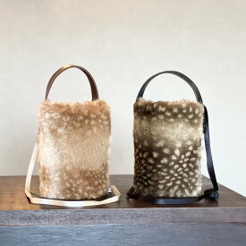 【ふるさと納税】 バンビ柄エコファー 2WAYバケツミニバッグ（ベージュ）CUSTOM BAG Milih 奈良県 奈良市 なら 48-004