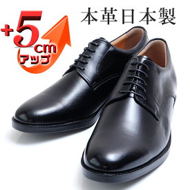 【ふるさと納税】ビジネスシューズ 本革 革靴 紳士靴 外羽根プレーン 5cmアップ シークレットシューズ ワイド No.1693 ブラック 雑貨 日用品