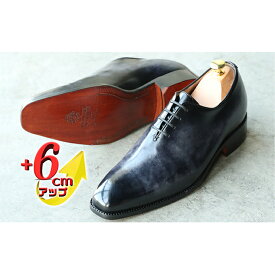 【ふるさと納税】ビジネスシューズ 本革 革底 紳士靴 手染め ホールカット 6cmアップ シークレットシューズ 紐 No.1380 モノクロ ファッション 牛革