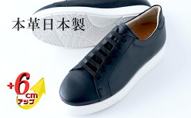 【ふるさと納税】レザースニーカー 本革 メンズ 牛革スムース カジュアル 紳士靴 日本製 ローカット 外羽根 紐 レースアップ メンズシューズ No.831 ブラック