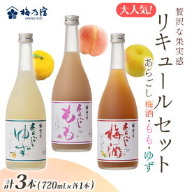 【ふるさと納税】大人気 リキュール の 3本 セット SG-45 （あらごし梅酒・もも・ゆず 720ml 各1本 ） ／ 梅乃宿酒造 お酒 リキュール ギフト 人気 メーカー直送 デザート 国産 奈良県 葛城市