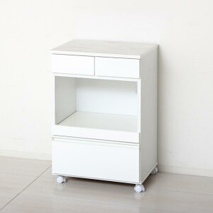 【ふるさと納税】コンパクトレンジワゴン キッチンワゴン 約幅55×奥行40×高さ82cm ホワイト スライドトレー付き 引き出し付き コンセント付き キャスター付き 大理石調メラミンシート天板 A