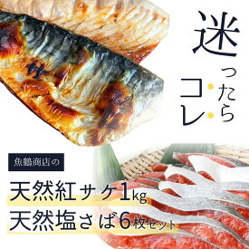 【ふるさと納税】迷ったらコレ！！魚鶴商店の天然紅サケ1kg & 塩さばフィレ6枚セット◇