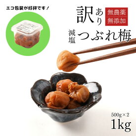 【ふるさと納税】 梅干し 無農薬または減農薬 無添加の訳あり減塩つぶれ梅1kg（500×2）塩分3％ / ワケあり 訳あり つぶれ つぶれ梅 中粒 梅干 うめぼし 南高梅 減塩 塩分控えめ りんご酢 小分け 家庭用 ご家庭用 普段使い おにぎり お弁当 ご飯のおとも 和歌山 みなべ町