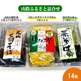 【ふるさと納税】山陰ふるさと詰合せ14食セット【25-010-039】【大山七割そば2食入(つゆ付)×2、大山こむぎ生パスタ平めん3食入×2、茶そば2食入(つゆ付)×2】長田製麺所 麺 鳥取県 米子市