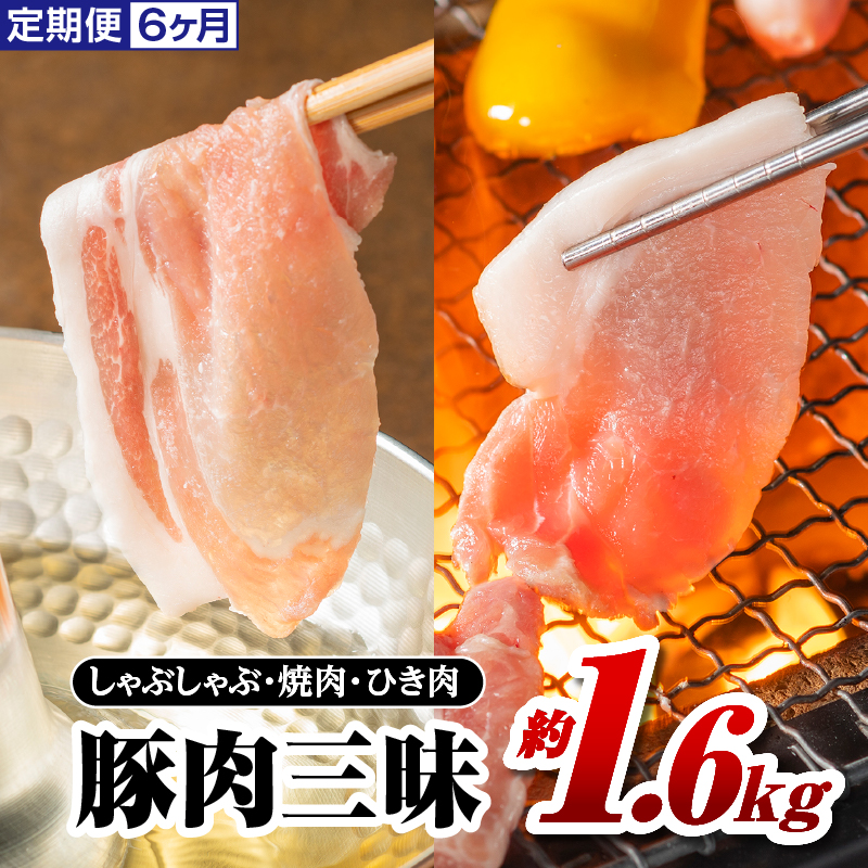 豚肉 定期便 6ヶ月 まる姫ポーク 豚肉三昧 約1.6kg 豚バラ ひき肉 ロース　