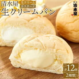 【ふるさと納税】＜究極のふわとろ食感＞清水屋 生クリームパン 12個 2種（カスタード・生クリーム） | 冷凍パン クリームパン スイーツパン ぱん パン 詰め合わせ 食べ比べ 美味しい 日持ち 人気 おすすめ ベーカリー グルメ 送料無料 ご当地