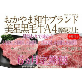 【ふるさと納税】【定期便6か月】岡山　黒毛和牛　美星牛　A4等級以上　牛脂付き　6か月定期便 1・3・5回目サーロイン約400g　2・4・6回目しゃぶしゃぶすき焼き約400g　合計約2400g　 生産者直送便　美星牧場　定期便 | 肉 お肉 にく 食品 岡山県産