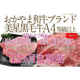 【ふるさと納税】【定期便12か月】岡山　黒毛和牛　美星牛　A4等級以上　牛脂付き　12か月定期便 合計約4800g　 生産者直送便　美星牧場　定期便 | 肉 お肉 にく 食品 岡山県産