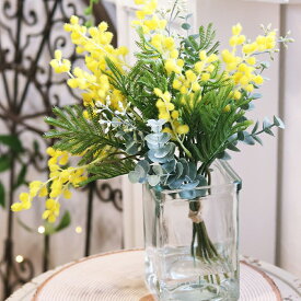 【ふるさと納税】水換え不要！！ ミモザとユーカリ 花瓶とセットの花束 マジカルウォーター 花 お花 造花 花束 花瓶 ミモザ ユーカリ インテリア 倉敷市