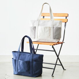 【ふるさと納税】【ファクトリエ】選べるカラー 6ポケット 帆布 トート かばん カバン 鞄 トートバッグ オフホワイト・ネイビー コットン100% 綿 8号帆布 倉敷帆布 はんぷ 平織り A4サイズ 収納 シンプル ファッション 日本製 岡山県 倉敷市 送料無料