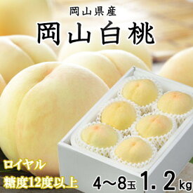 【ふるさと納税】【先行予約】岡山白桃 ロイヤル 4～8玉 1.2kg 岡山県産_ 桃 白桃 もも モモ 岡山白桃 甘い 果物 くだもの フルーツ デザート 岡山県 津山市 国産 産直 産地直送 贈答 ギフト プレゼント 送料無料 【配送不可地域：離島・北海道・沖縄県】【1305694】