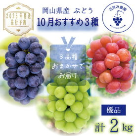 【ふるさと納税】岡山　花笑み農園のブドウ『10月おすすめ 3種』約2kg(3房)優品　3M-2L優【10月～発送】【配送不可地域：離島・北海道・沖縄県】【1593511】