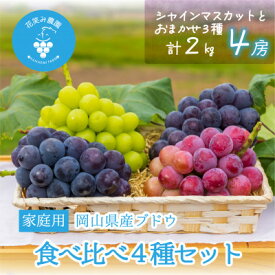 【ふるさと納税】【2026年先行予約】岡山　花笑み農園の『食べ比べ4種』シャイン入り　家庭用　2kg(4房)4M-2【配送不可地域：離島・北海道・沖縄県】【1626793】